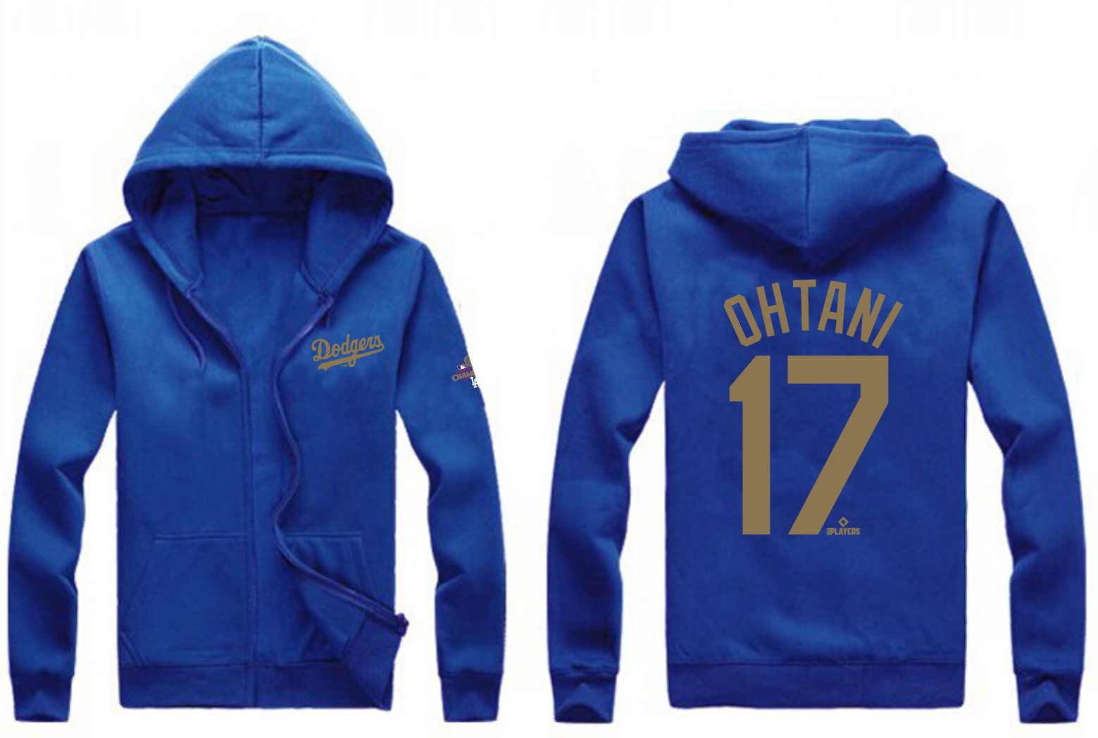 Men Los Angeles Dodgers 17 Ohtani Blue Zipper hoodie 2025 MLB Jersey style 1